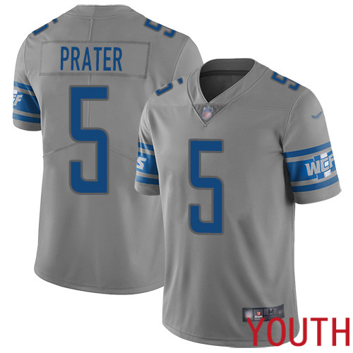 Detroit Lions Limited Gray Youth Matt Prater Jersey NFL Football #5 Inverted Legend->youth nfl jersey->Youth Jersey